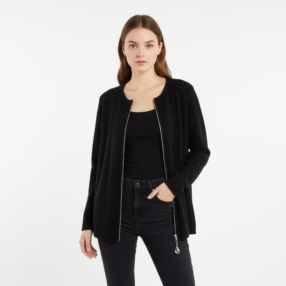 DESIGNERS ORIGINALS Cardigan Size Medium Black Crystal Zip Y2K Vintage Soft Chic